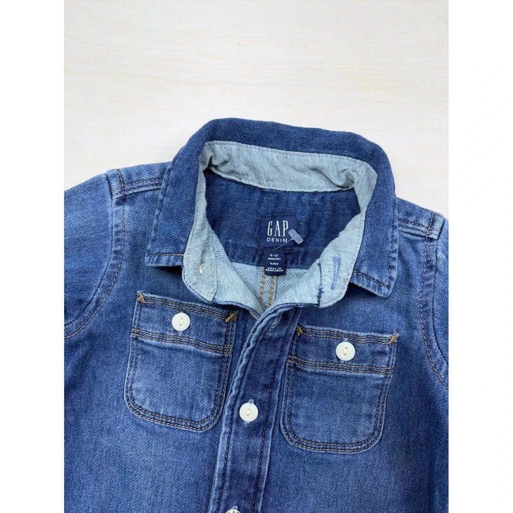 Baby Gap Denim Long Sleeve One-Piece Coverall Medium Wash 6-12 Months NWT